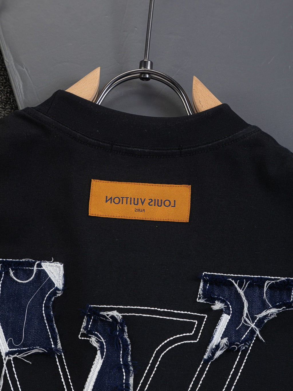 Cowboy patchwork letter embroidered round neck T-shirt