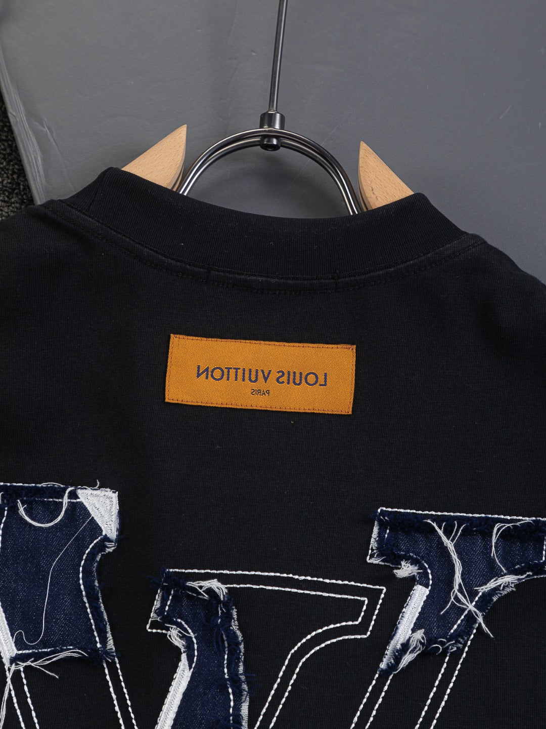 Cowboy patchwork letter embroidered round neck T-shirt