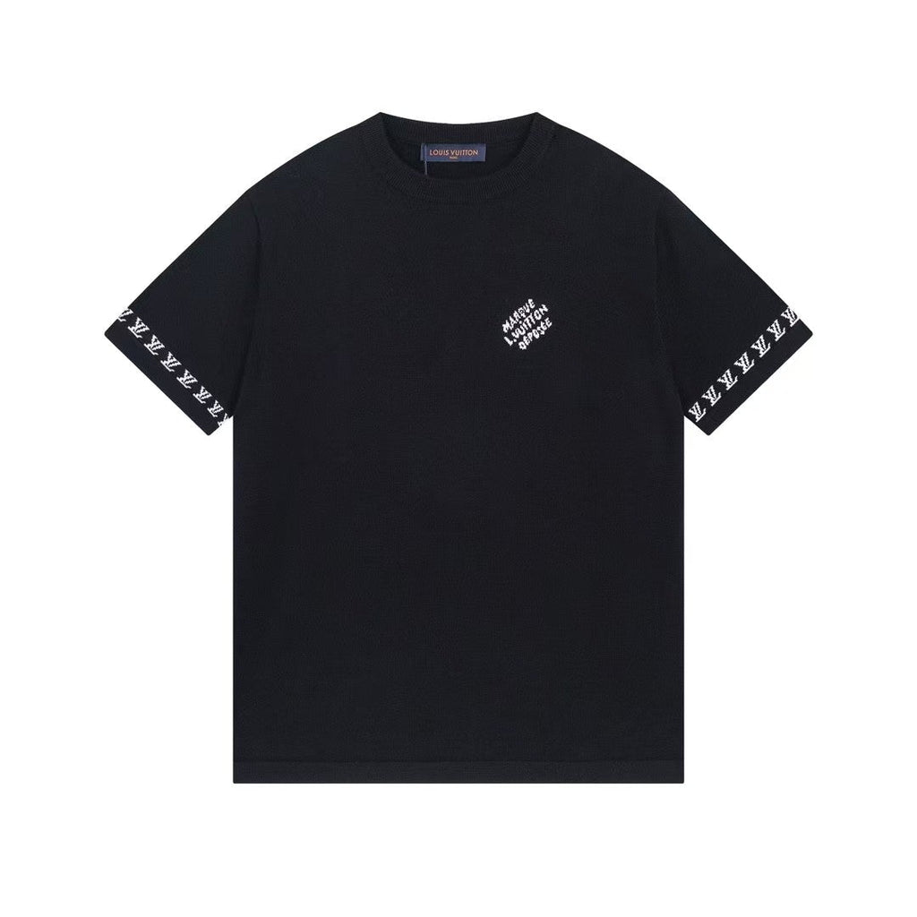 Jacquard knitted cotton short sleeved T-shirt