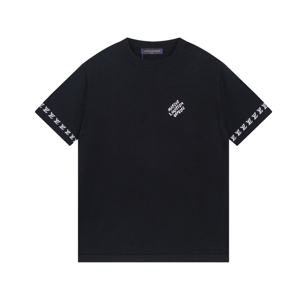 Jacquard knitted cotton short sleeved T-shirt