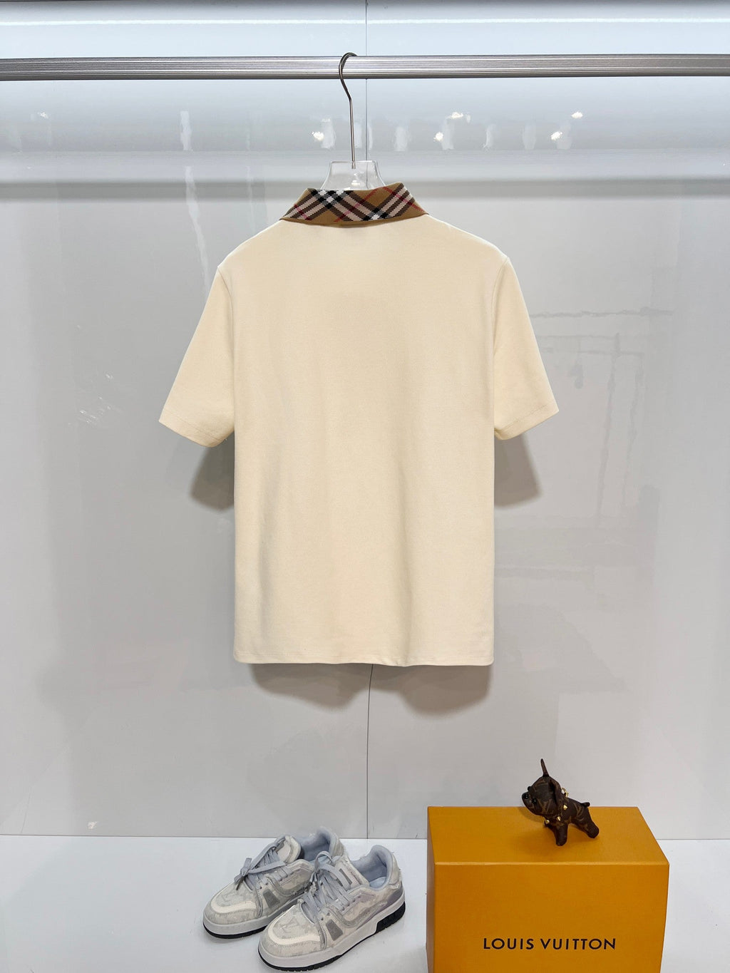 Color blocked flat collar classic plaid collar letter polo shirt