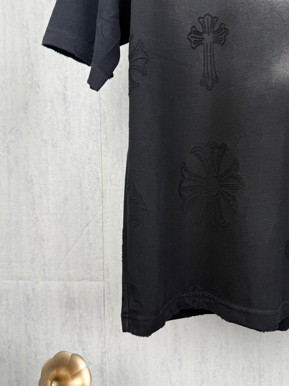 American style acid pickling, laser burning, flower pasting, fabric embroidery, couple casual short sleeved T-shirt