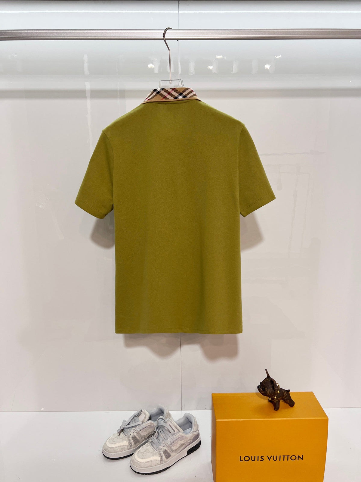 Color blocked flat collar classic plaid collar letter polo shirt