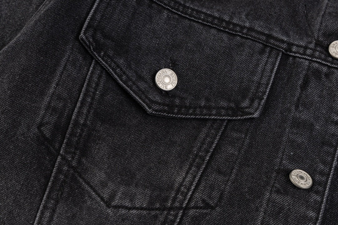 Classic back crown rhinestone vintage denim jacket
