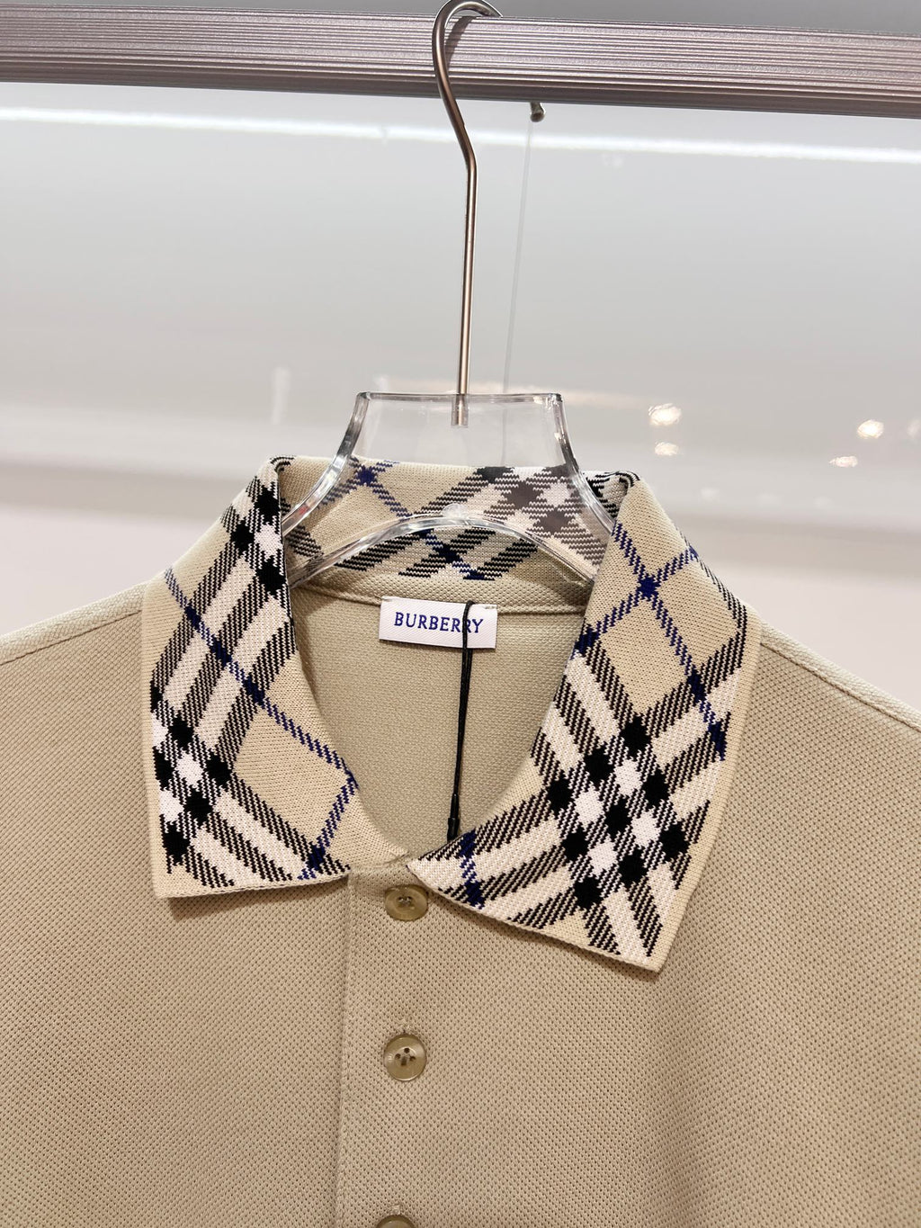 Color blocked flat collar classic plaid collar letter polo shirt