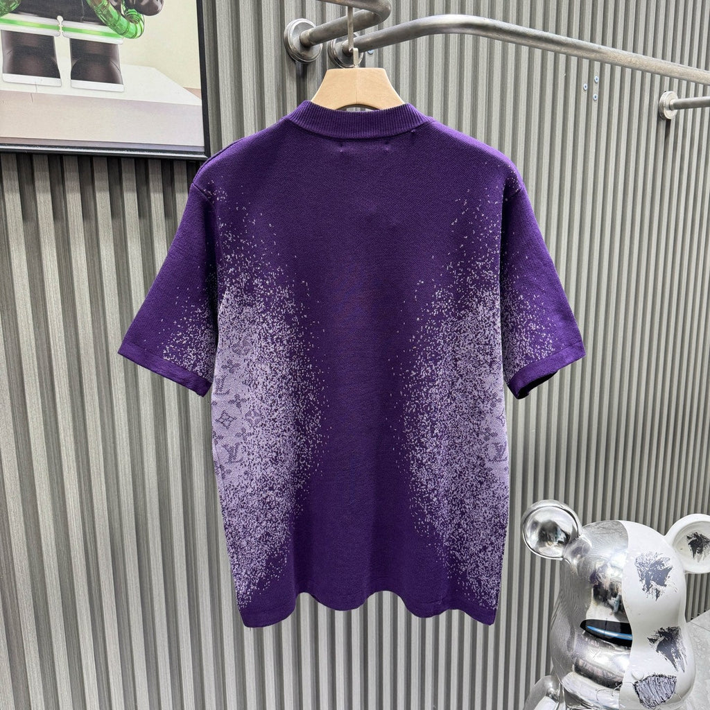 Letter dark jacquard gradient knitted shirt short sleeved