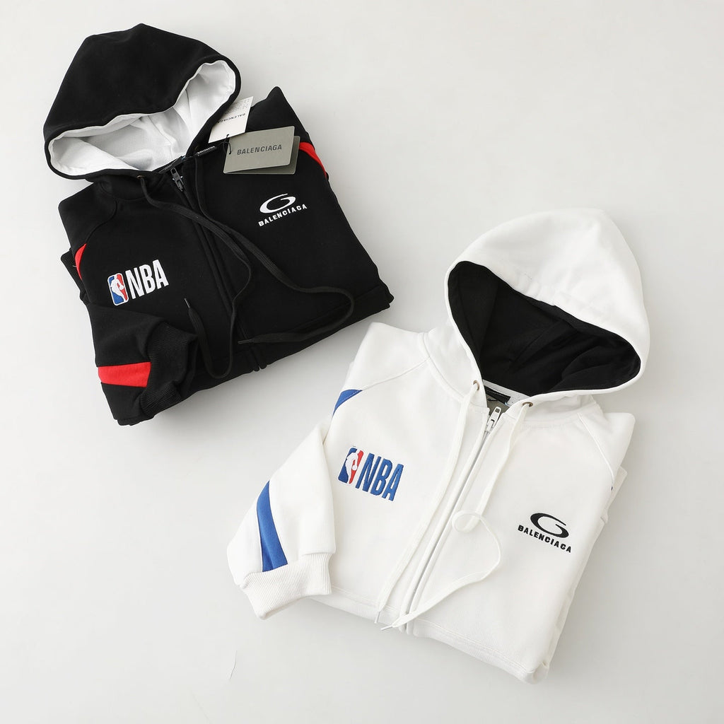 Co branded series cotton zipper long sleeved casual hooded sweatshirt jacket