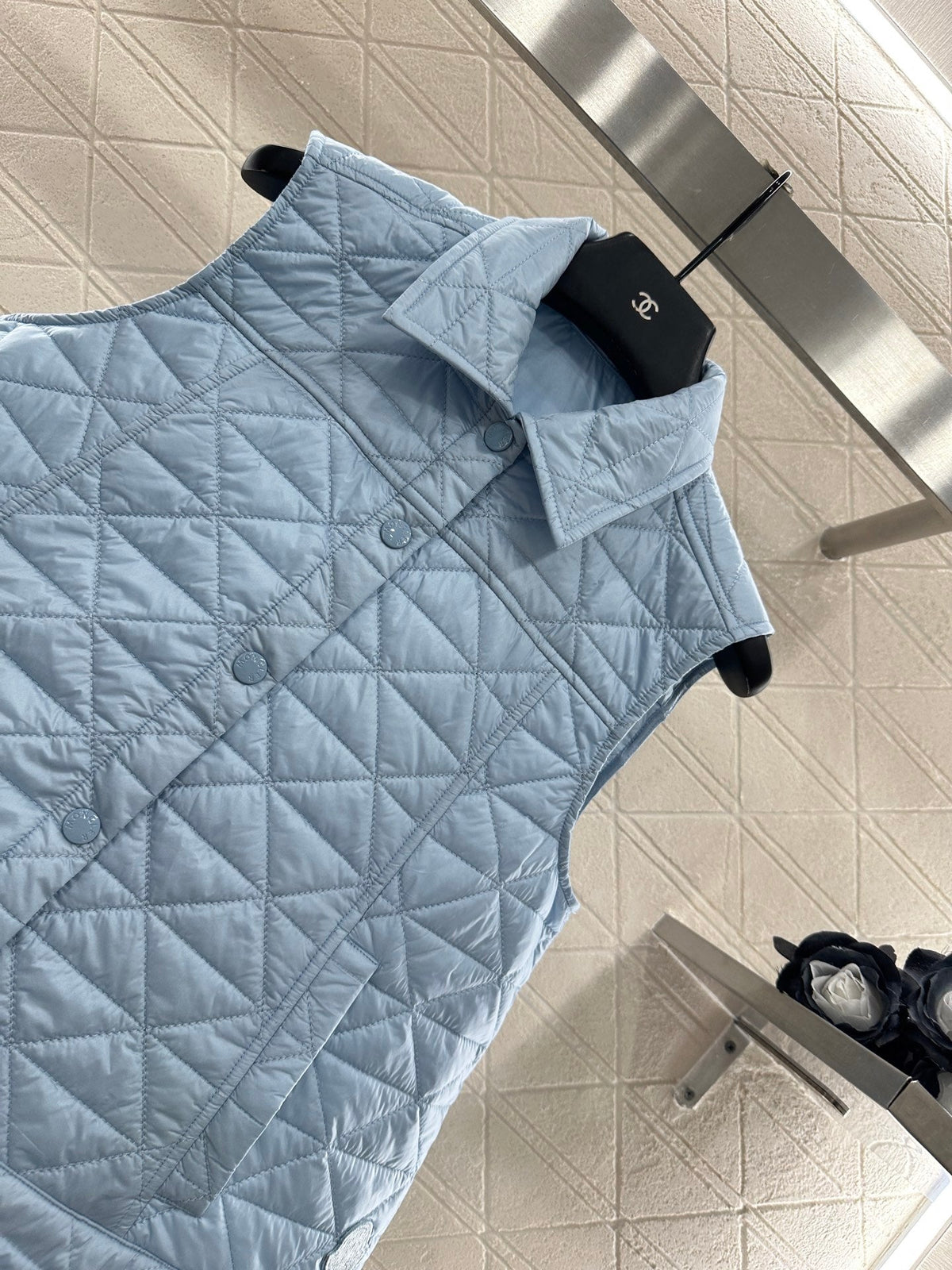 25fw new A-line rattan check cotton vest