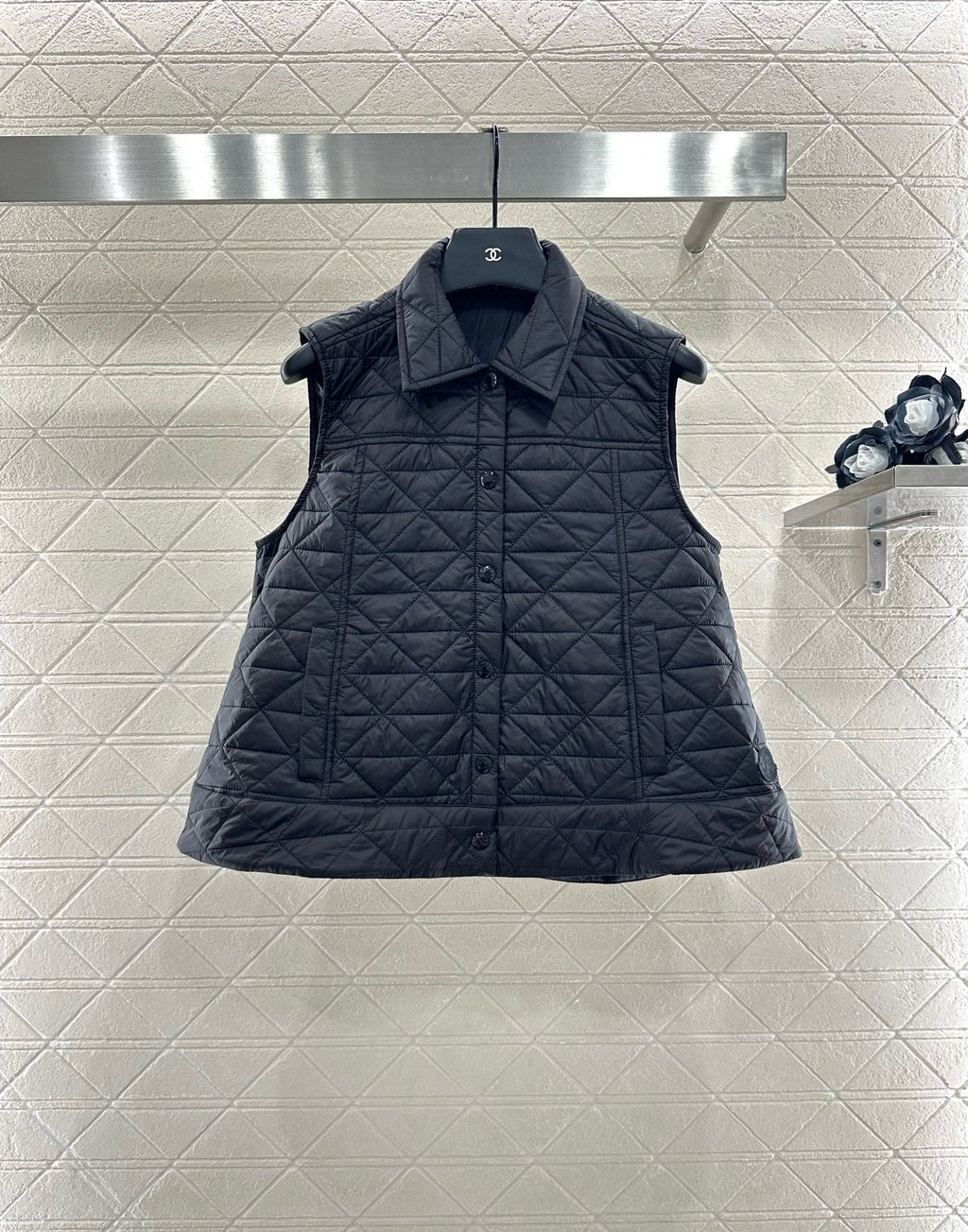 25fw new A-line rattan check cotton vest