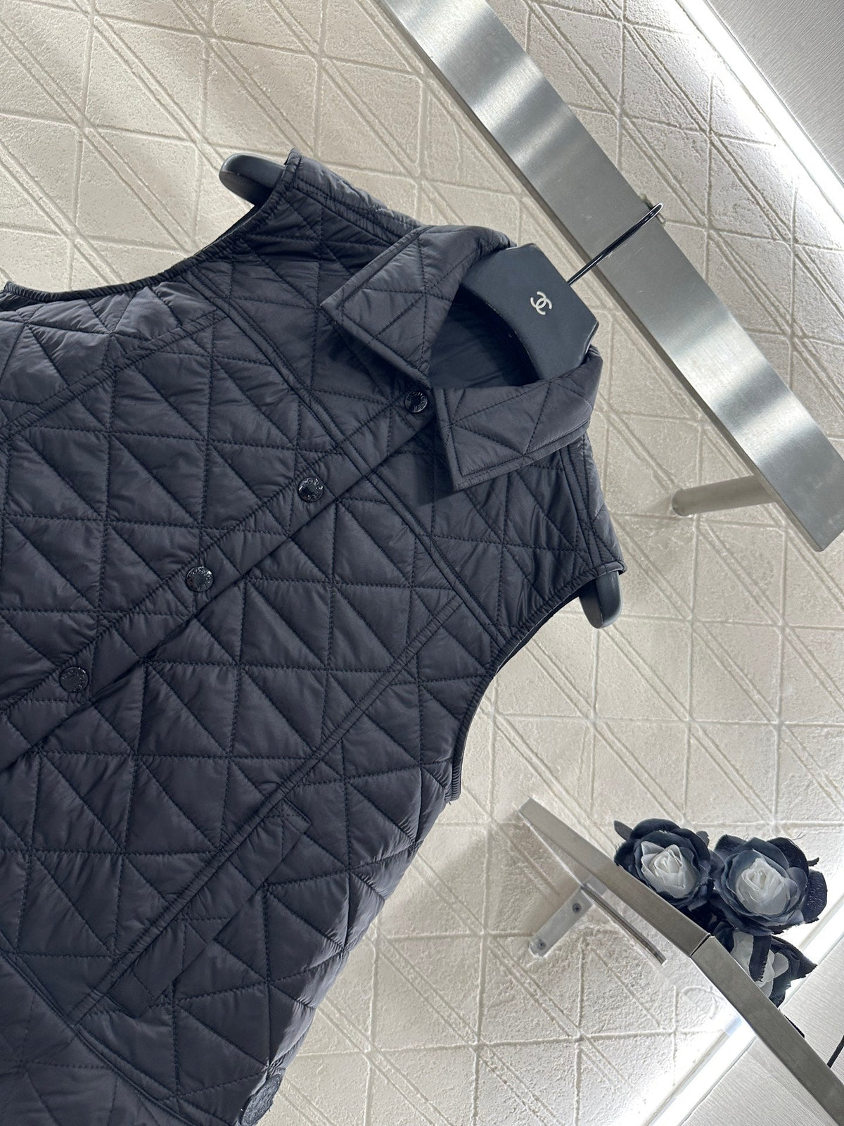 25fw new A-line rattan check cotton vest