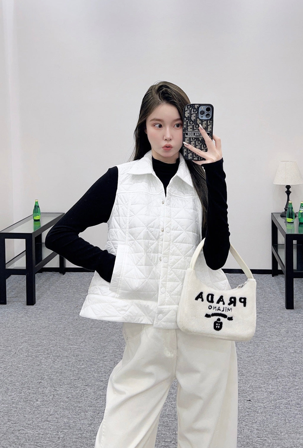 25fw new A-line rattan check cotton vest