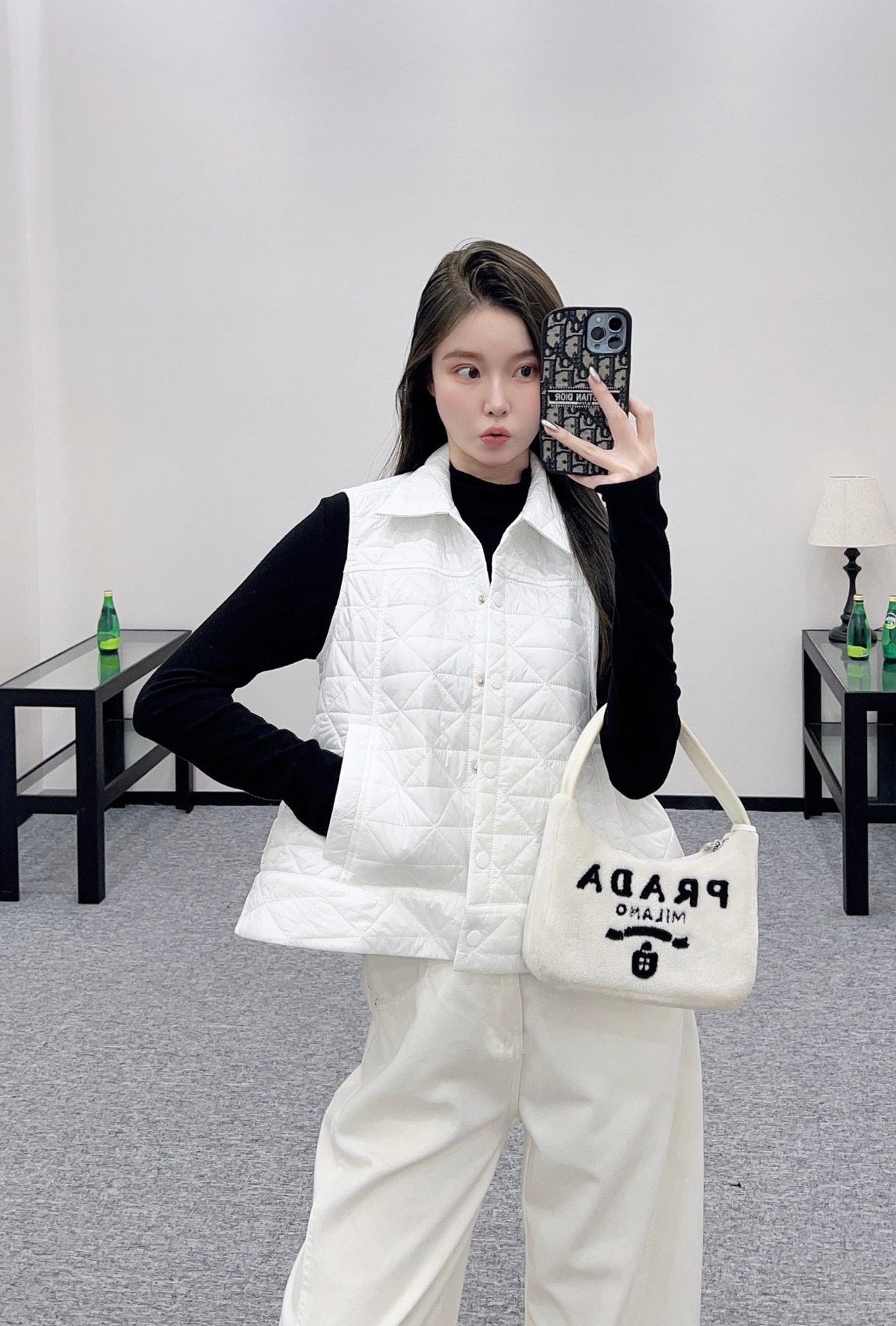 25fw new A-line rattan check cotton vest