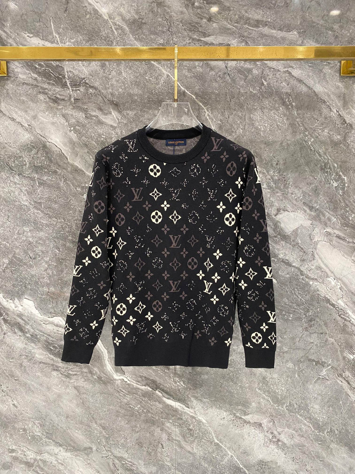 Gradient logo full print jacquard round neck knitted sweater wool sweater