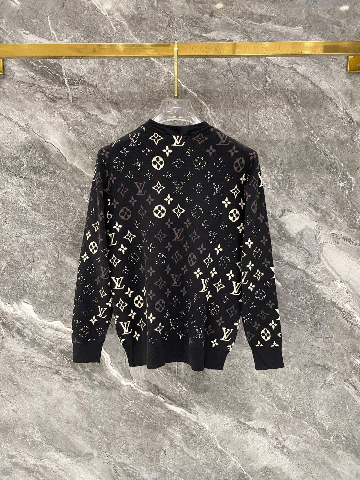 Gradient logo full print jacquard round neck knitted sweater wool sweater