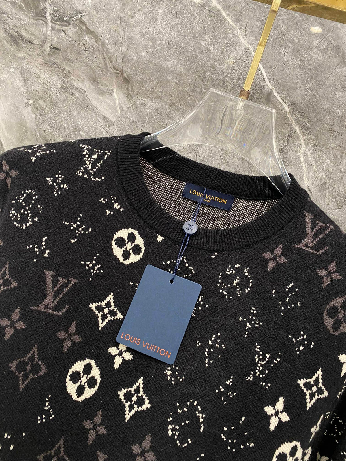 Gradient logo full print jacquard round neck knitted sweater wool sweater