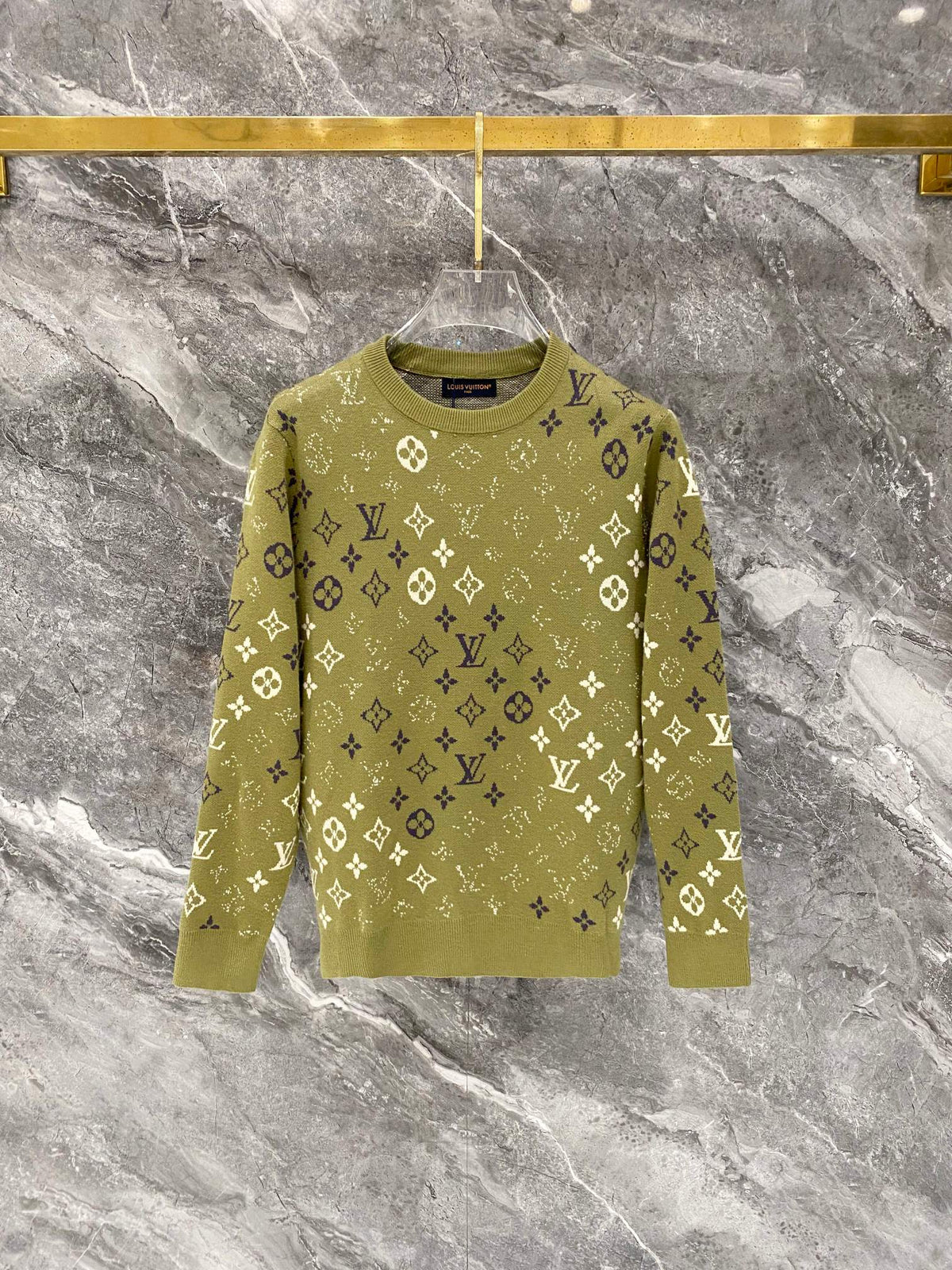 Gradient logo full print jacquard round neck knitted sweater wool sweater