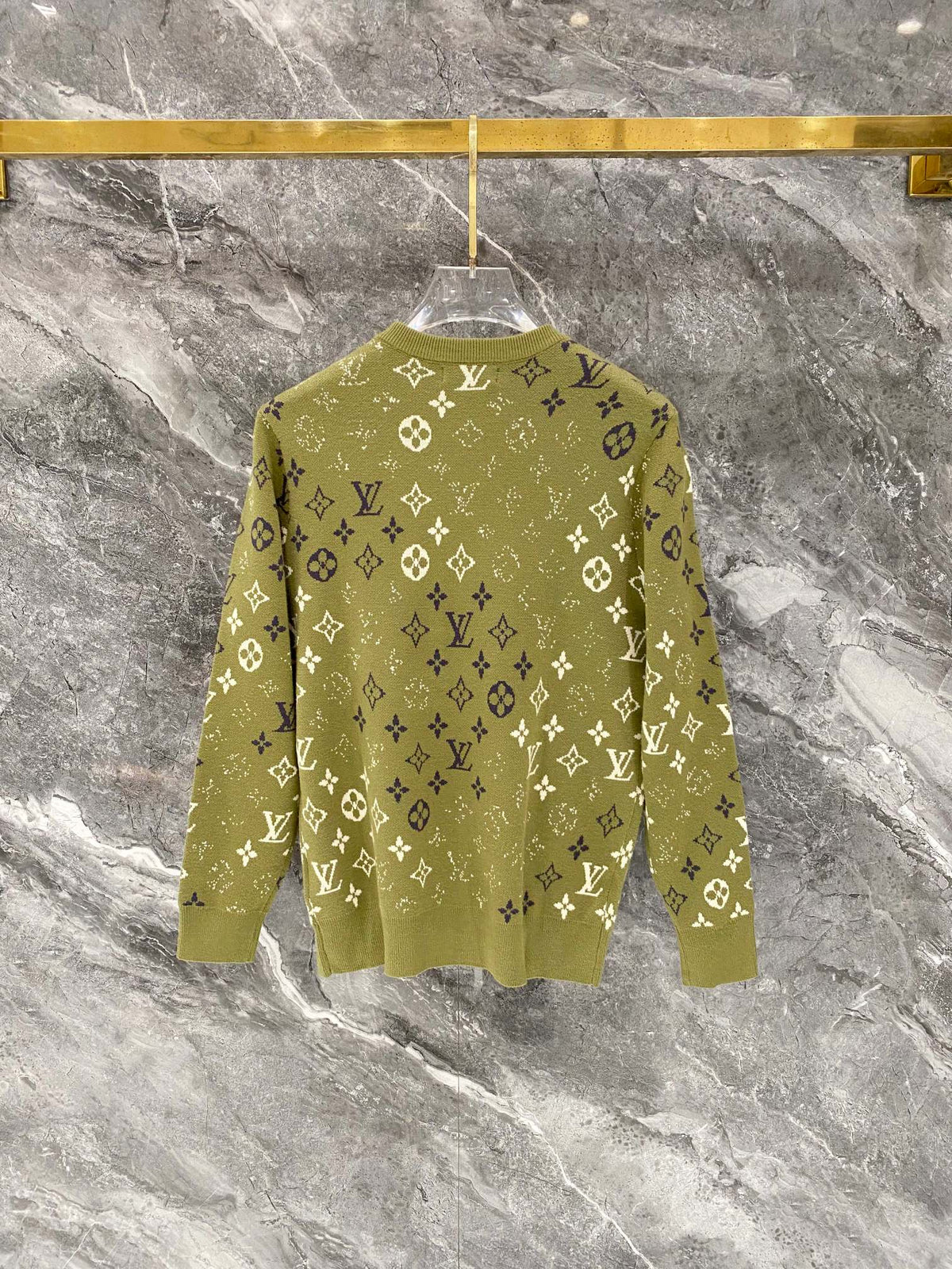 Gradient logo full print jacquard round neck knitted sweater wool sweater