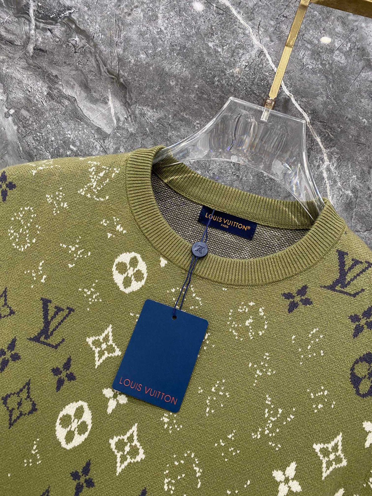 Gradient logo full print jacquard round neck knitted sweater wool sweater