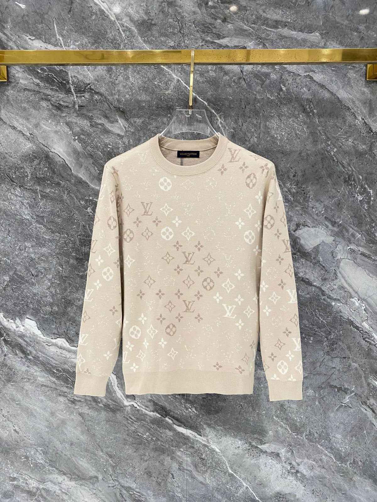 Gradient logo full print jacquard round neck knitted sweater wool sweater