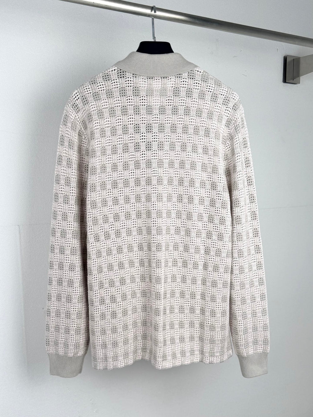 Coarse grid jacquard knitted cardigan sweater jacket