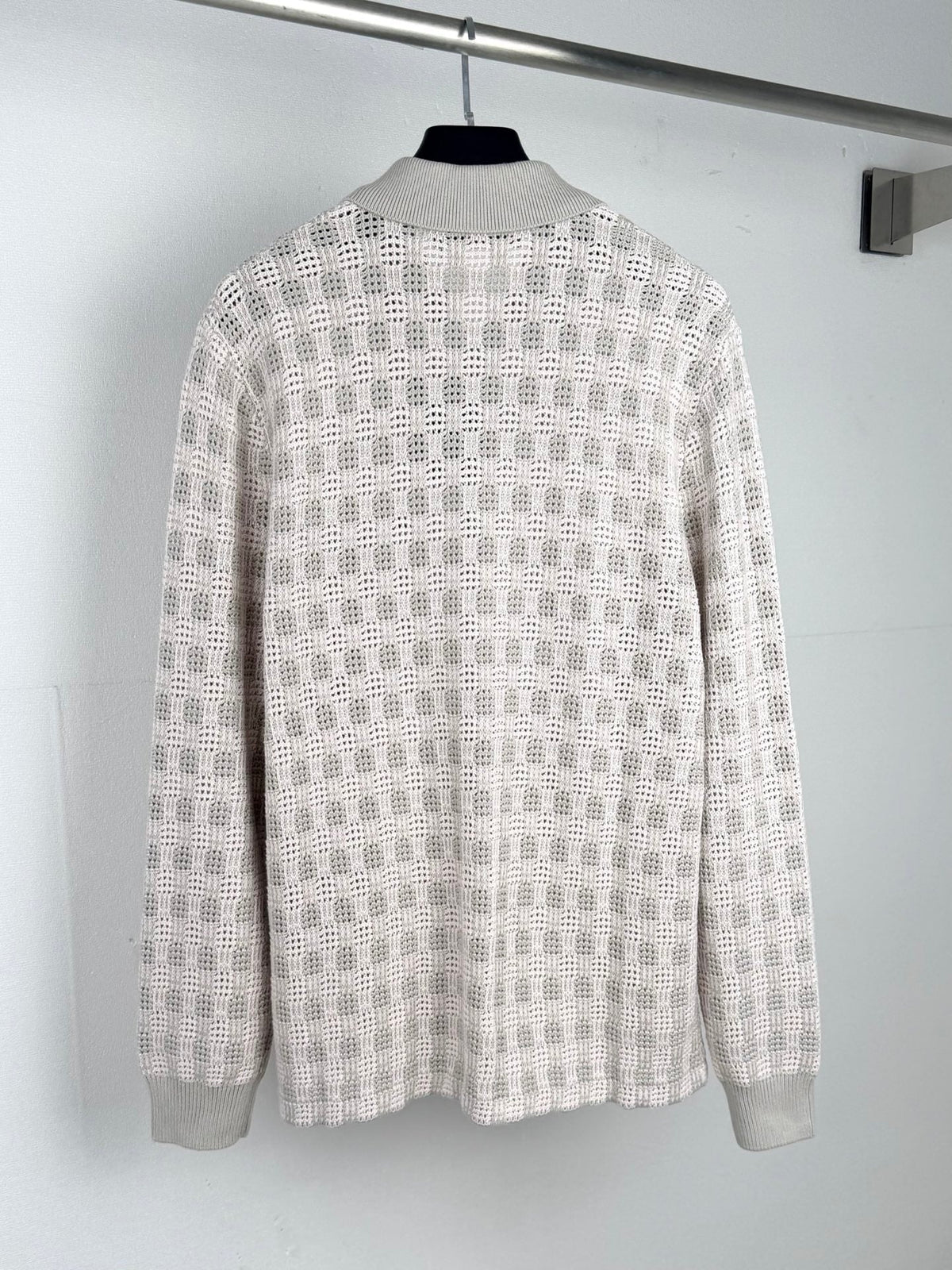 Coarse grid jacquard knitted cardigan sweater jacket