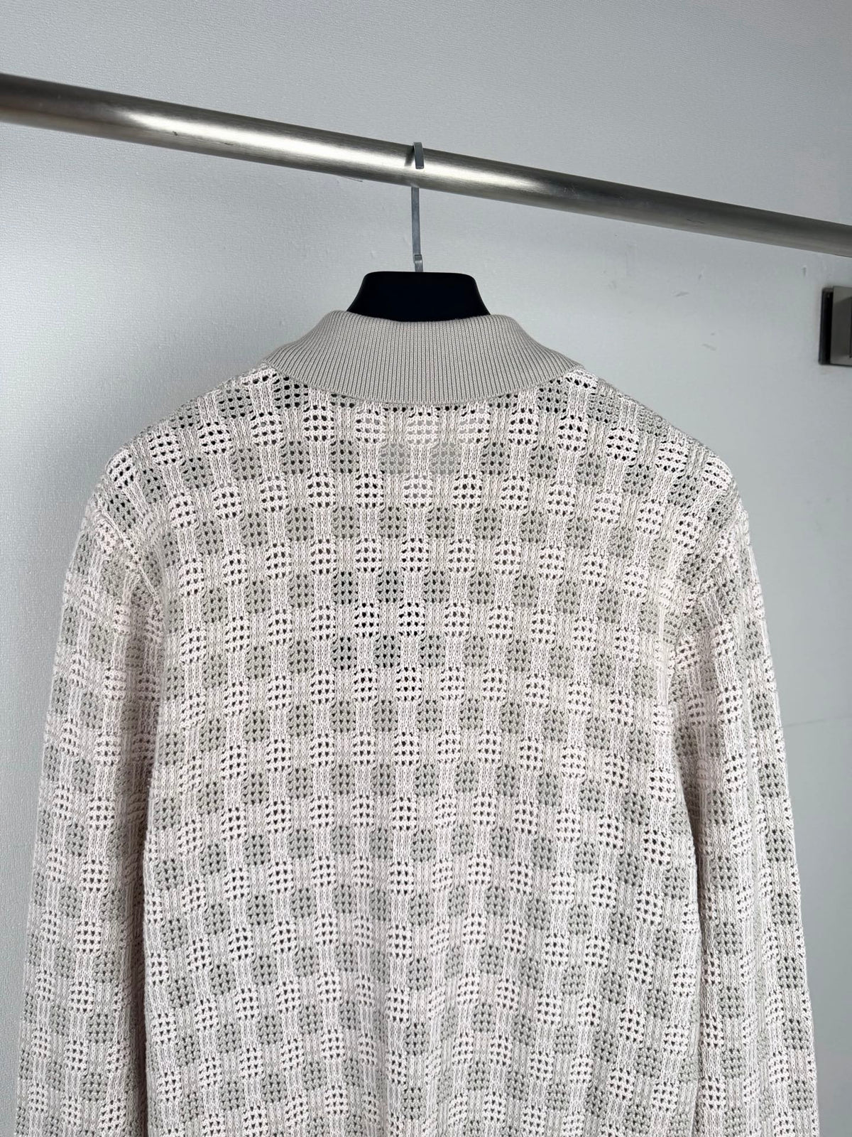 Coarse grid jacquard knitted cardigan sweater jacket